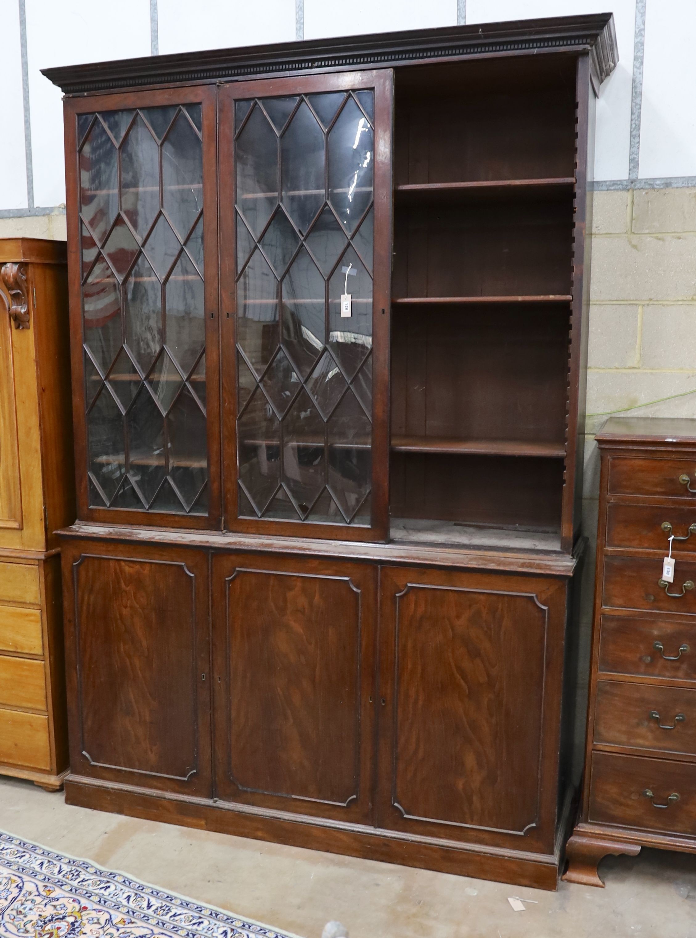 A George III mahogany library bookcase, length 182cm, depth 58cm, height 268cm